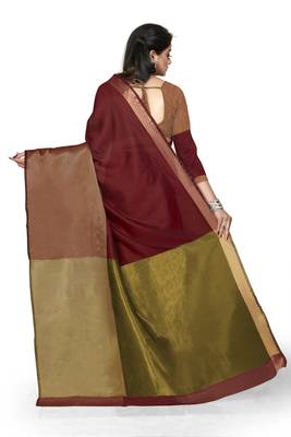 Maroon plain cotton silk saree with blouse 4