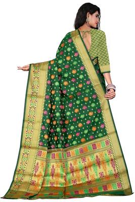 Green woven silk blend saree with blouse 2