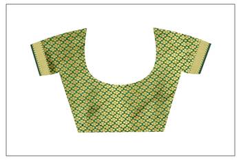 Green woven silk blend saree with blouse 4