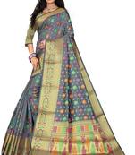 Grey woven silk blend saree with blouse