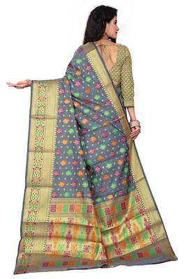 Grey woven silk blend saree with blouse 2