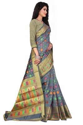 Grey woven silk blend saree with blouse 3