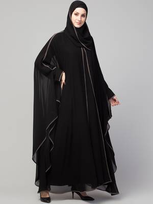 Georgette gray Lace Designer Black Abaya 2