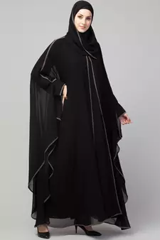 Georgette gray Lace Designer Black Abaya