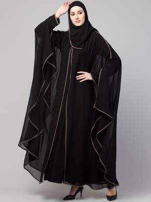 Georgette gray Lace Designer Black Abaya 3