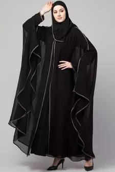 Georgette gray Lace Designer Black Abaya