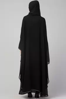 Georgette gray Lace Designer Black Abaya