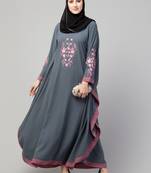 MR Creation Women’s Abaya Kaftan – Grey, Full Sleeve, Embroidered, 56" Length