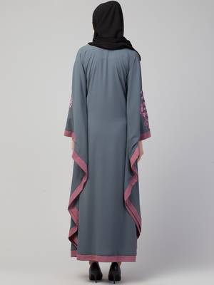 MR Creation Women’s Abaya Kaftan – Grey, Full Sleeve, Embroidered, 56" Length 2