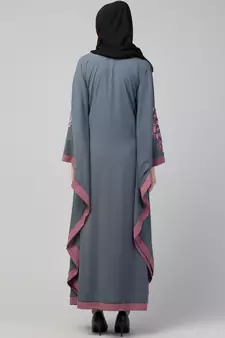 MR Creation Women’s Abaya Kaftan – Grey, Full Sleeve, Embroidered, 56" Length