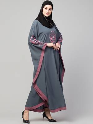 MR Creation Women’s Abaya Kaftan – Grey, Full Sleeve, Embroidered, 56" Length 3