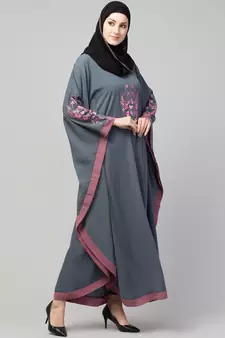MR Creation Women’s Abaya Kaftan – Grey, Full Sleeve, Embroidered, 56" Length