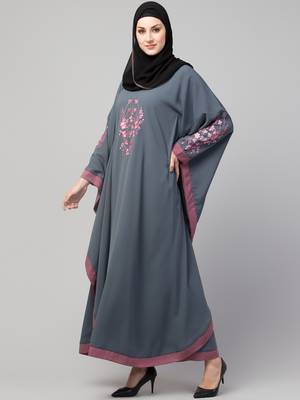 MR Creation Women’s Abaya Kaftan – Grey, Full Sleeve, Embroidered, 56" Length 4