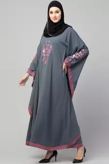 MR Creation Women’s Abaya Kaftan – Grey, Full Sleeve, Embroidered, 56" Length
