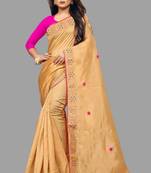 Beige Embroidered Silk Blend Saree With Blouse