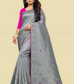 Grey Embroidered Silk Blend Saree With Blouse