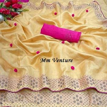 Beige Embroidered Silk Blend Saree With Blouse 2