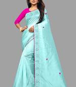 Indigo embroidered silk saree with blouse