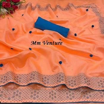 Orange Embroidered Silk Blend Saree With Blouse 2