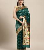 Dark green woven banarasi silk saree with blouse