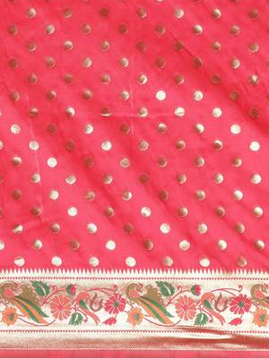 Dark peach woven banarasi silk saree with blouse 3