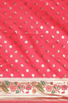 Dark peach woven banarasi silk saree with blouse