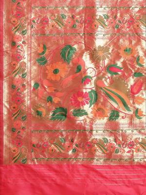 Dark peach woven banarasi silk saree with blouse 4