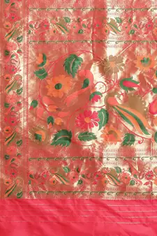 Dark peach woven banarasi silk saree with blouse
