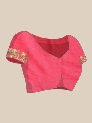 Dark peach woven banarasi silk saree with blouse 5