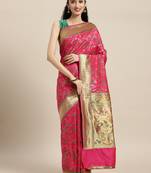 Pink woven banarasi silk saree with blouse
