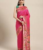Pink woven banarasi silk saree with blouse
