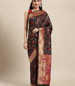 Black woven banarasi silk saree with blouse
