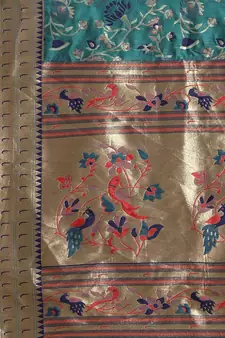 Teal woven banarasi silk saree with blouse