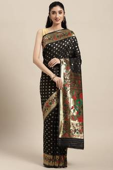 Black woven banarasi silk saree with blouse