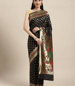 Black woven banarasi silk saree with blouse