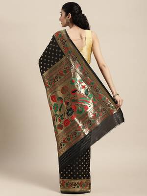 Black woven banarasi silk saree with blouse 2