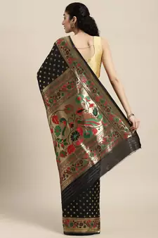 Black woven banarasi silk saree with blouse