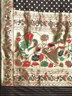 Black woven banarasi silk saree with blouse 4