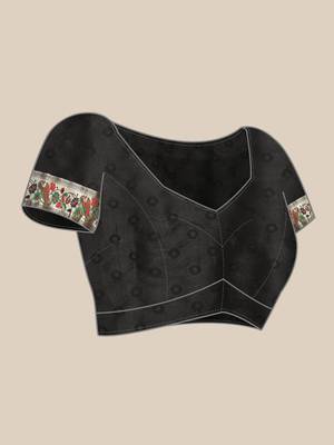 Black woven banarasi silk saree with blouse 5