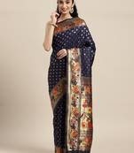 Navy blue woven banarasi silk saree with blouse