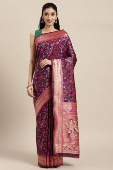 Magenta woven banarasi silk saree with blouse