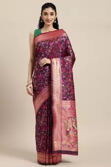 Magenta woven banarasi silk saree with blouse