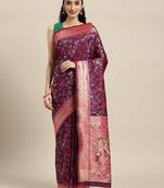 Magenta woven banarasi silk saree with blouse