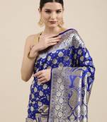 Royal blue woven satin saree with blouse