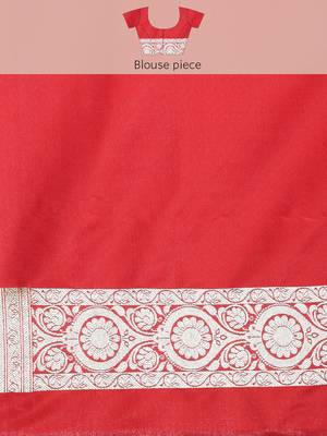 Red woven satin saree with blouse 5