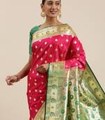 Pink woven satin saree with blouse
