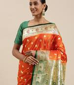 Orange woven satin saree with blouse