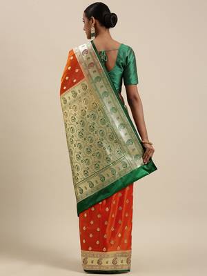 Orange woven satin saree with blouse 4