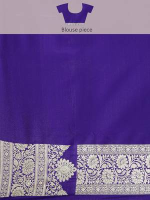 Blue woven satin saree with blouse 5