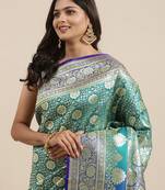 Green woven satin saree with blouse
